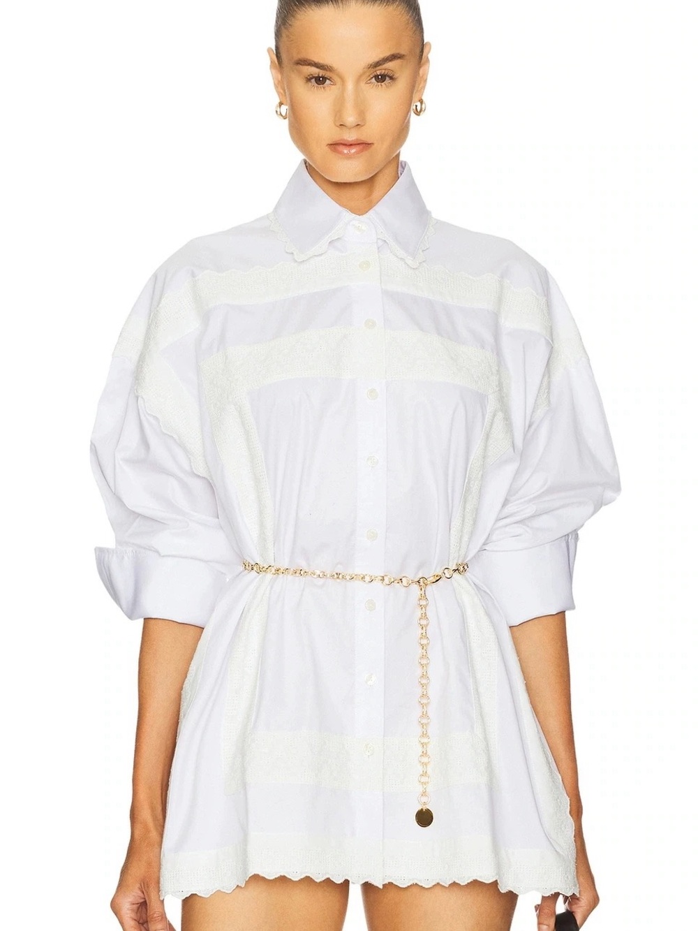 NWOT Helsa White Eyelet Long Sleeve Cotton Shirt, Size XXS/XS/S - Picture 8 of 16